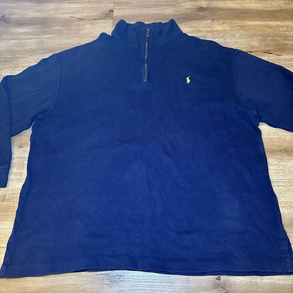 Polo Ralph Lauren‎ 1/4 Zip Pullover Sweater Mens 1XL Big Navy Blue Academia - Picture 3 of 10